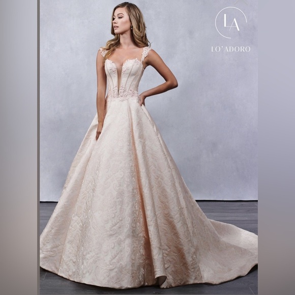 LO’ ADORO Dresses & Skirts - LO’ ADORO Nude Blush Corset Bodice Brocade Elegant Lace Wedding Dress